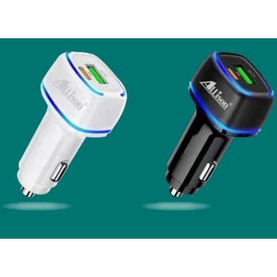 ALLISON A600  12V 18W Адаптер с 2 изхода PD18W+QC3.0 с LED осветление - Бял