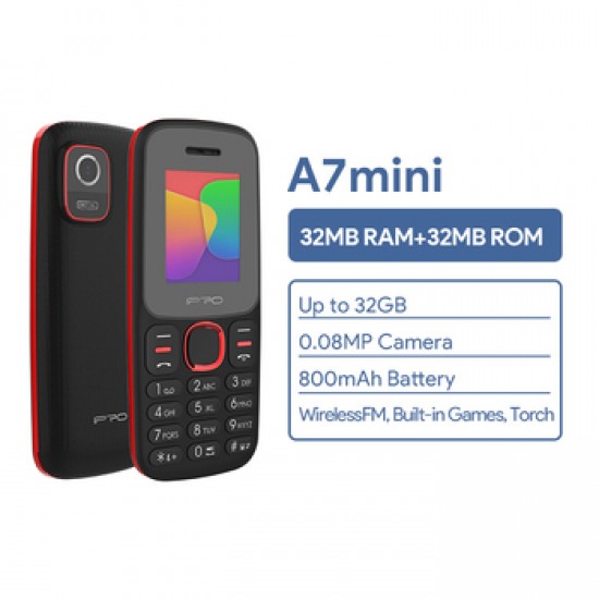 Мобилен телефон IPRO A7 MINI+БГМеню/2G/32MB+32MB/1.77"/0.08MP/800mAh/Dual SIM/5V 500mA/Фенер