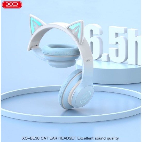 XO-BE38 Bluetooth слушалка Котешки уши Цветни RGB - Син