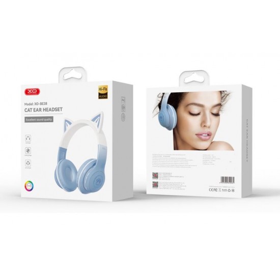 XO-BE38 Bluetooth слушалка Котешки уши Цветни RGB - Син