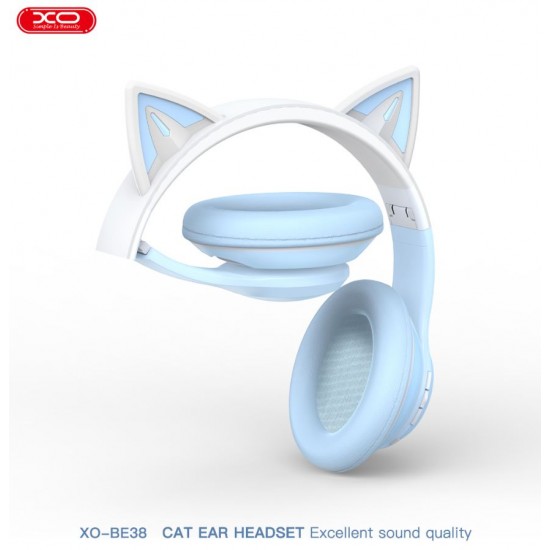 XO-BE38 Bluetooth слушалка Котешки уши Цветни RGB - Син
