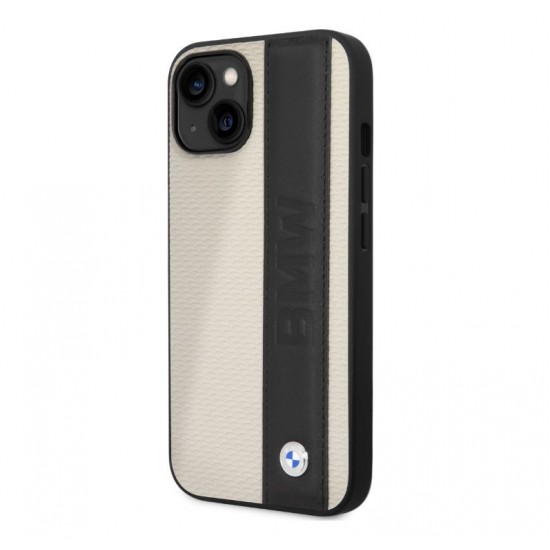 6680 BMW iPhone 14 & 13 Hardcase Backcover - Textured & Logo Stripe - Beige