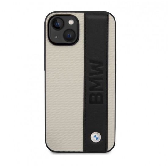6680 BMW iPhone 14 & 13 Hardcase Backcover - Textured & Logo Stripe - Beige