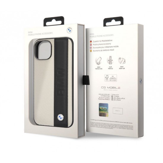 6680 BMW iPhone 14 & 13 Hardcase Backcover - Textured & Logo Stripe - Beige