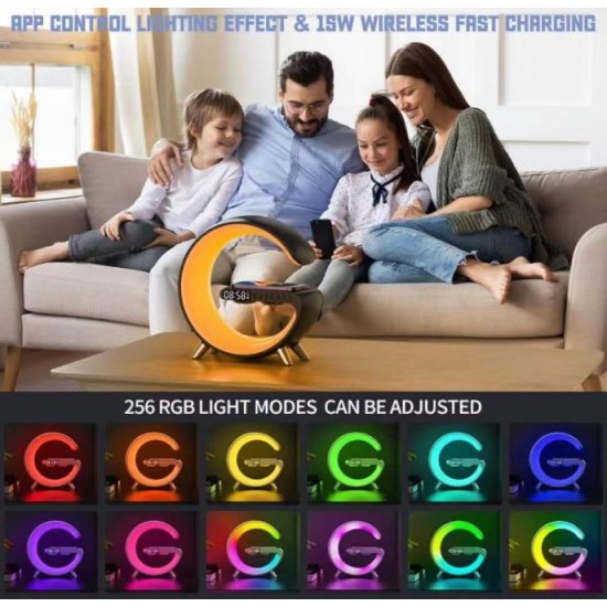 Bluetooth Тонколонка RGB Лампа BT 2301 (LED, AUX, USB, FM, microSD) , безжично зареждане, будилник