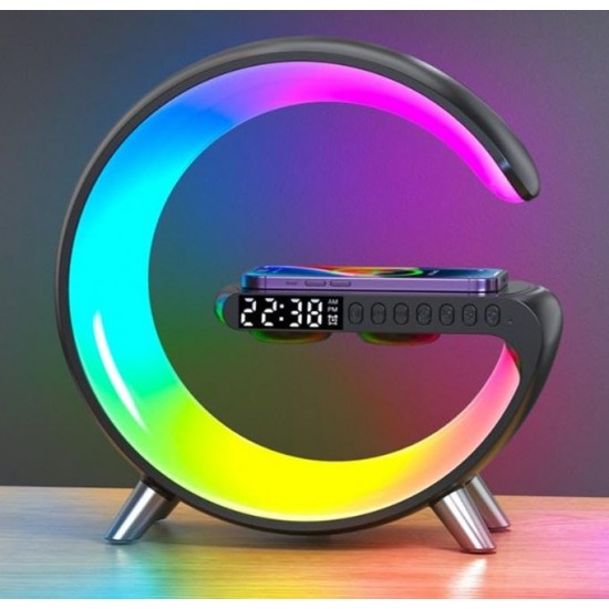 Bluetooth Тонколонка RGB Лампа BT 2301 (LED, AUX, USB, FM, microSD) , безжично зареждане, будилник