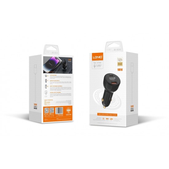 LDNIO C101 Зарядно за кола 100W USB-C към USB-C – Dual USB-C, QC4+, LED дисплей