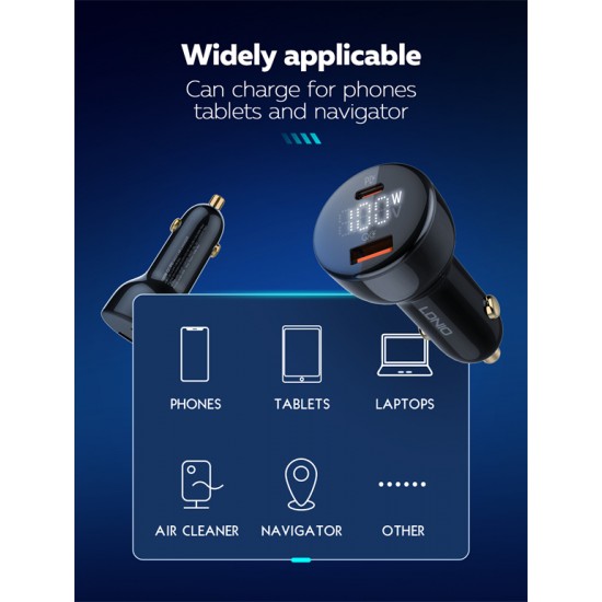 LDNIO C101 Зарядно за кола 100W USB-C към USB-C – Dual USB-C, QC4+, LED дисплей