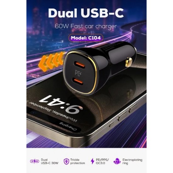 LDNIO 12V C104 Зарядно PD60W 2изх. 2xPD30WUSB-C с кабел USB-C към USB-C