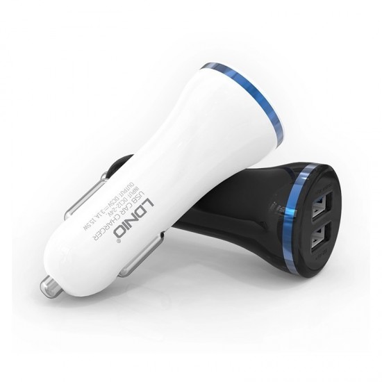 12V Зарядно 3.1A LDNIO DL-C23 2 Port USB към Lightning - Бял