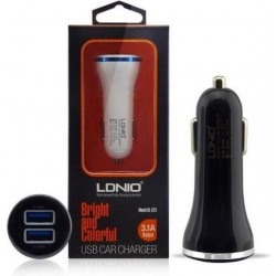 12V Зарядно 3.1A LDNIO DL-C23 2 Port USB към Lightning - Бял