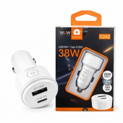 WUW C242 38W Адаптер кола  – USB-A QC18W + USB-C PD20W Бързо зареждане