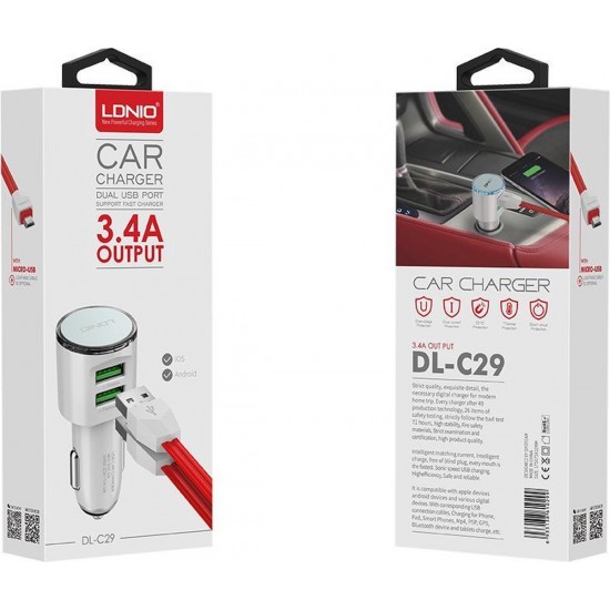 12V Зарядно 3.4A LDNIO DL- C29 2 PORT USB към Lightning