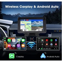 Преносим 7" безжичен CarPlay и Android Auto екран C690 за автомобил – тъчскрийн с Bluetooth, GPS, камера за заден ход, AUX и FM трансмитер