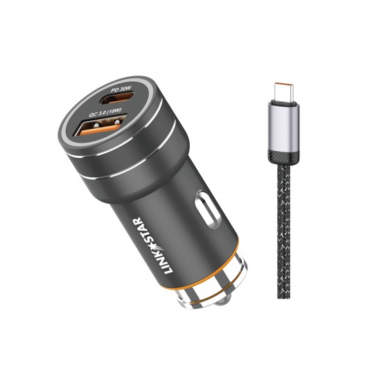 LINK✮STAR CC48 48W Бързо зарядно за автомобил PD30W + QC18W Type-C към Lightning