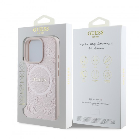 8115 GUESS HC MAGSAFE SAFFIANO PEONY CLASSIC LOGO PINK IP16 PRO