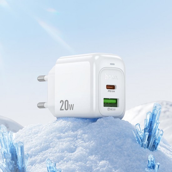 HOCO CS54A Бързо Зарядно Surplus PD20W + QC3.0 с EU Кабел – Комплект за Супер Бързо Зареждане