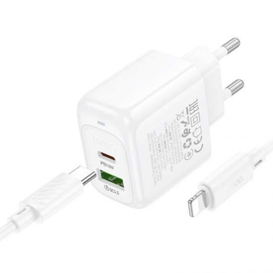 HOCO CS54A Бързо Зарядно Surplus PD20W + QC3.0 с EU Кабел – Комплект за Супер Бързо Зареждане