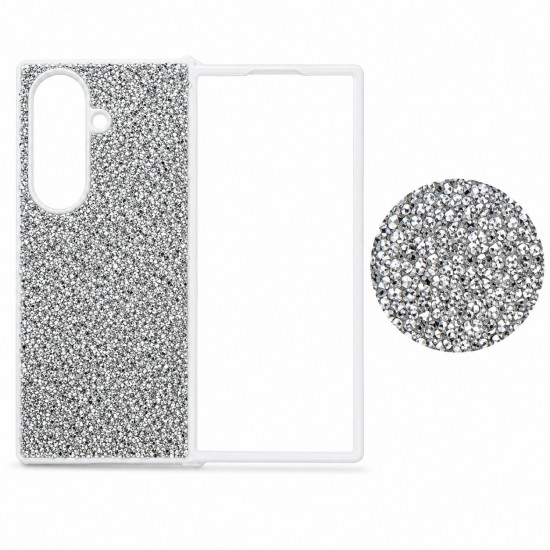 D75 Калъф с камъни за Samsung Z Fold 6 от 2 части - Бял