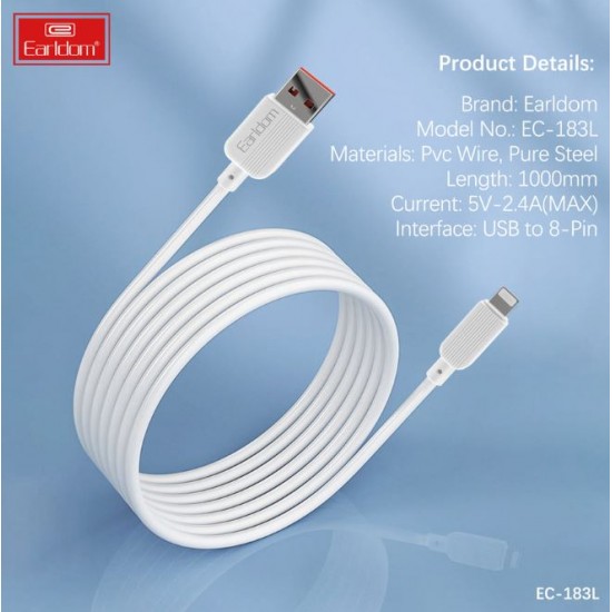 EARLDOM кабел EC183L 2.4A USB към Lightning (1M) - Бял