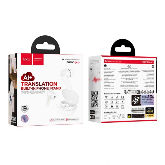 HOCO EQ100 AI Bluetooth слушалки с превод в реално време, 134 езика, App, Bluetooth 5.4