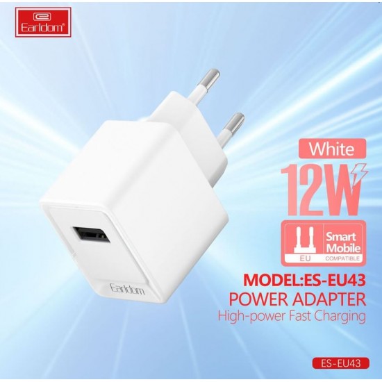 EARLDOM ES-EU43 (EU) USB-A Адаптер 2.4A(12W), бяло