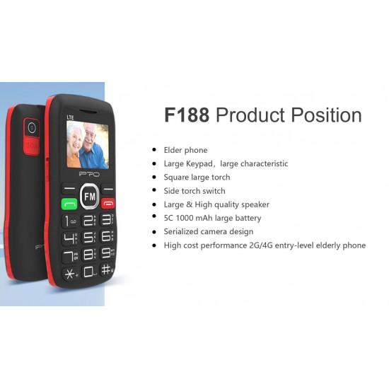 Мобилен телефон IPRO F188+БГ МЕНЮ /2G/32+64MB/1.77inch/0.08MP/1000mAh/Dual Sim/Фенер - Черен