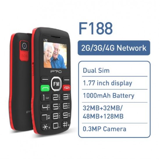 Мобилен телефон IPRO F188+БГ МЕНЮ /2G/32+64MB/1.77inch/0.08MP/1000mAh/Dual Sim/Фенер - Черен