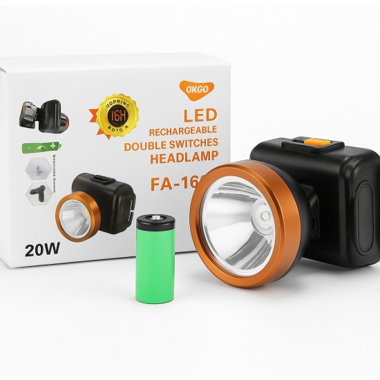 FA-162 LED челник 20W, акумулаторен с двойни бутони и сменяема батерия