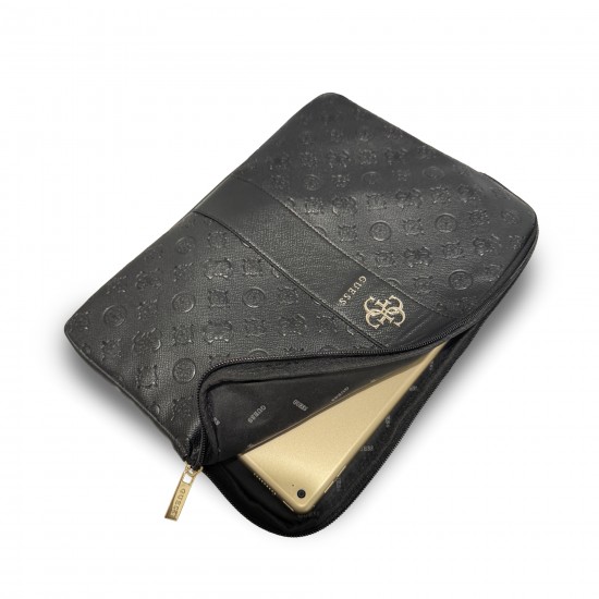 9853 GUESS COMP. SLEEVE PEONY PU 4G & CLASSIC LOGOS STRIPE BLACK 14/15"
