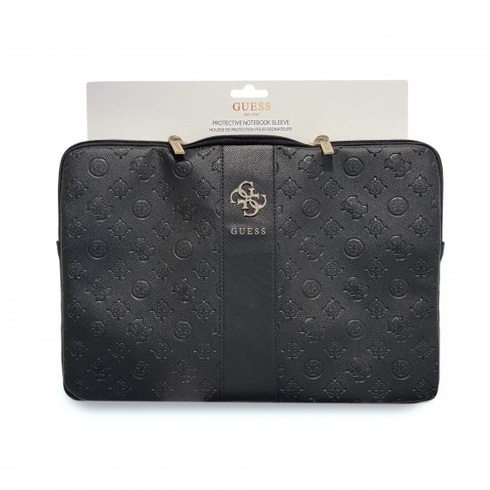 9853 GUESS COMP. SLEEVE PEONY PU 4G & CLASSIC LOGOS STRIPE BLACK 14/15"