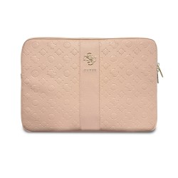 9877 GUESS COMP. SLEEVE PEONY PU 4G & CLASSIC LOGOS STRIPE PINK 14/15"