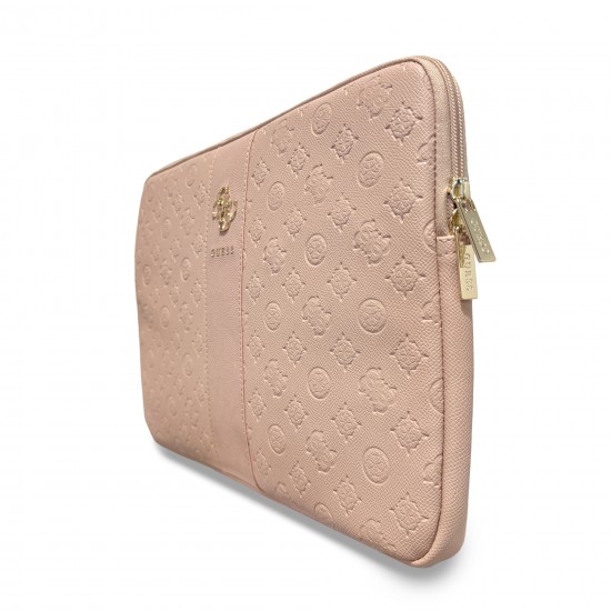9877 GUESS COMP. SLEEVE PEONY PU 4G & CLASSIC LOGOS STRIPE PINK 14/15"