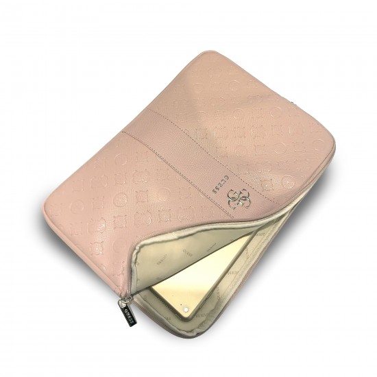 9877 GUESS COMP. SLEEVE PEONY PU 4G & CLASSIC LOGOS STRIPE PINK 14/15"