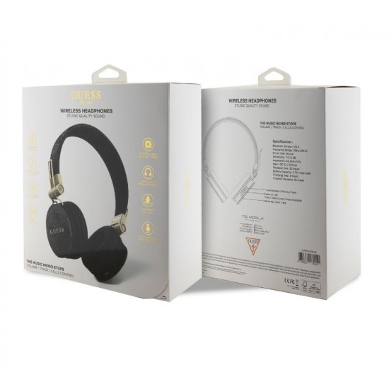 0240 Guess Bluetooth Headphones - 4G Metal Logo - Black and grey