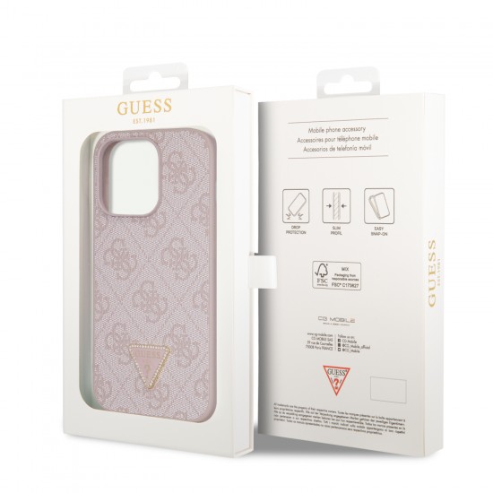 6641 GUESS HC PU LEATHER 4G LOGO STRASS PINK IP14 PRO