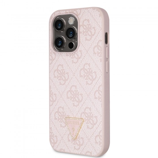 6641 GUESS HC PU LEATHER 4G LOGO STRASS PINK IP14 PRO