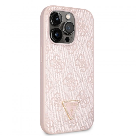 6641 GUESS HC PU LEATHER 4G LOGO STRASS PINK IP14 PRO