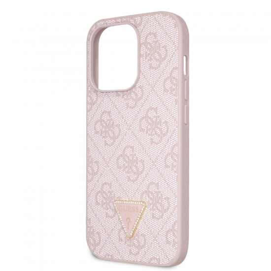 6641 GUESS HC PU LEATHER 4G LOGO STRASS PINK IP14 PRO