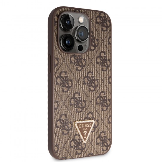 6368 GUESS HC PU LEATHER 4G LOGO STRASS BROWN IP14 PRO