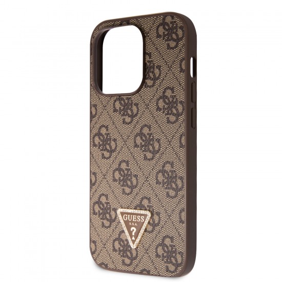 6368 GUESS HC PU LEATHER 4G LOGO STRASS BROWN IP14 PRO