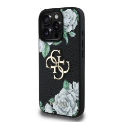 6910 GUESS HC GRAINED PU ROSES AND BIG 4G LOGO BLACK IP15 PRO MAX