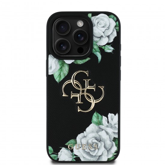 6910 GUESS HC GRAINED PU ROSES AND BIG 4G LOGO BLACK IP15 PRO MAX