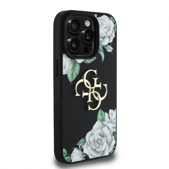 6910 GUESS HC GRAINED PU ROSES AND BIG 4G LOGO BLACK IP15 PRO MAX