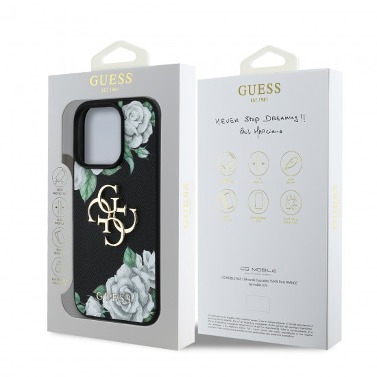6910 GUESS HC GRAINED PU ROSES AND BIG 4G LOGO BLACK IP15 PRO MAX