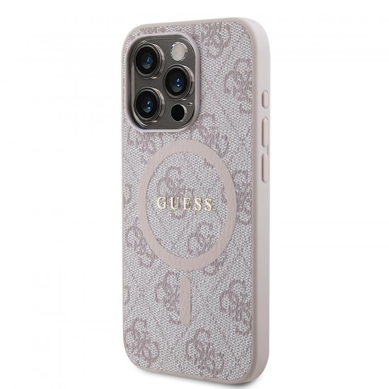 6763 GUESS HC MAGSAFE PU 4G RING CLASSIC LOGO PINK IP15 PRO