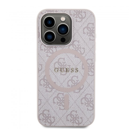 6763 GUESS HC MAGSAFE PU 4G RING CLASSIC LOGO PINK IP15 PRO