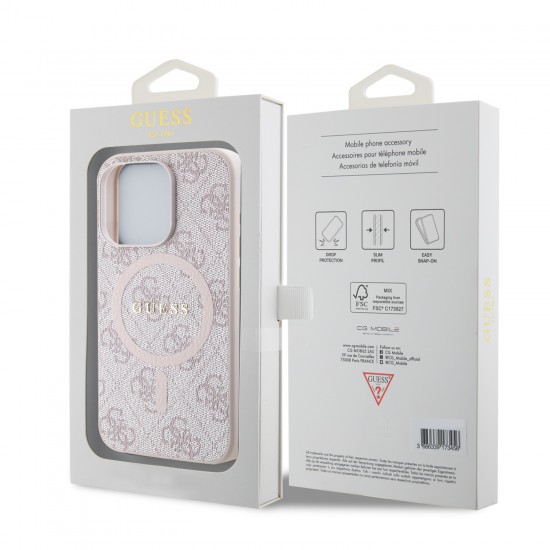6763 GUESS HC MAGSAFE PU 4G RING CLASSIC LOGO PINK IP15 PRO