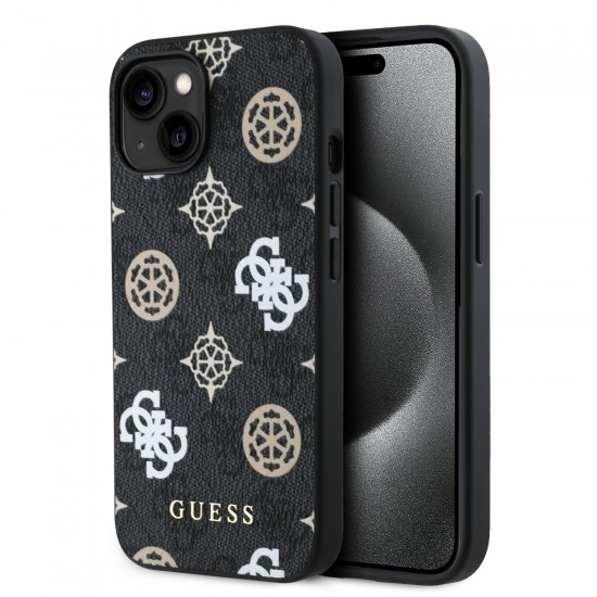 2870 GUESS HC MAGSAFE PU PEONY ON 4G BACKGROUND BLACK IP15