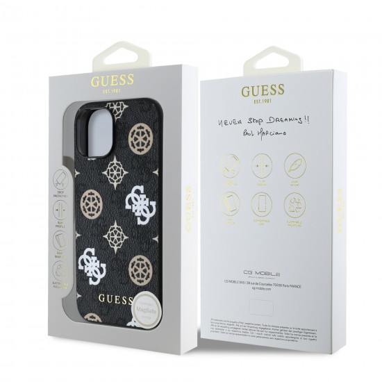 2870 GUESS HC MAGSAFE PU PEONY ON 4G BACKGROUND BLACK IP15